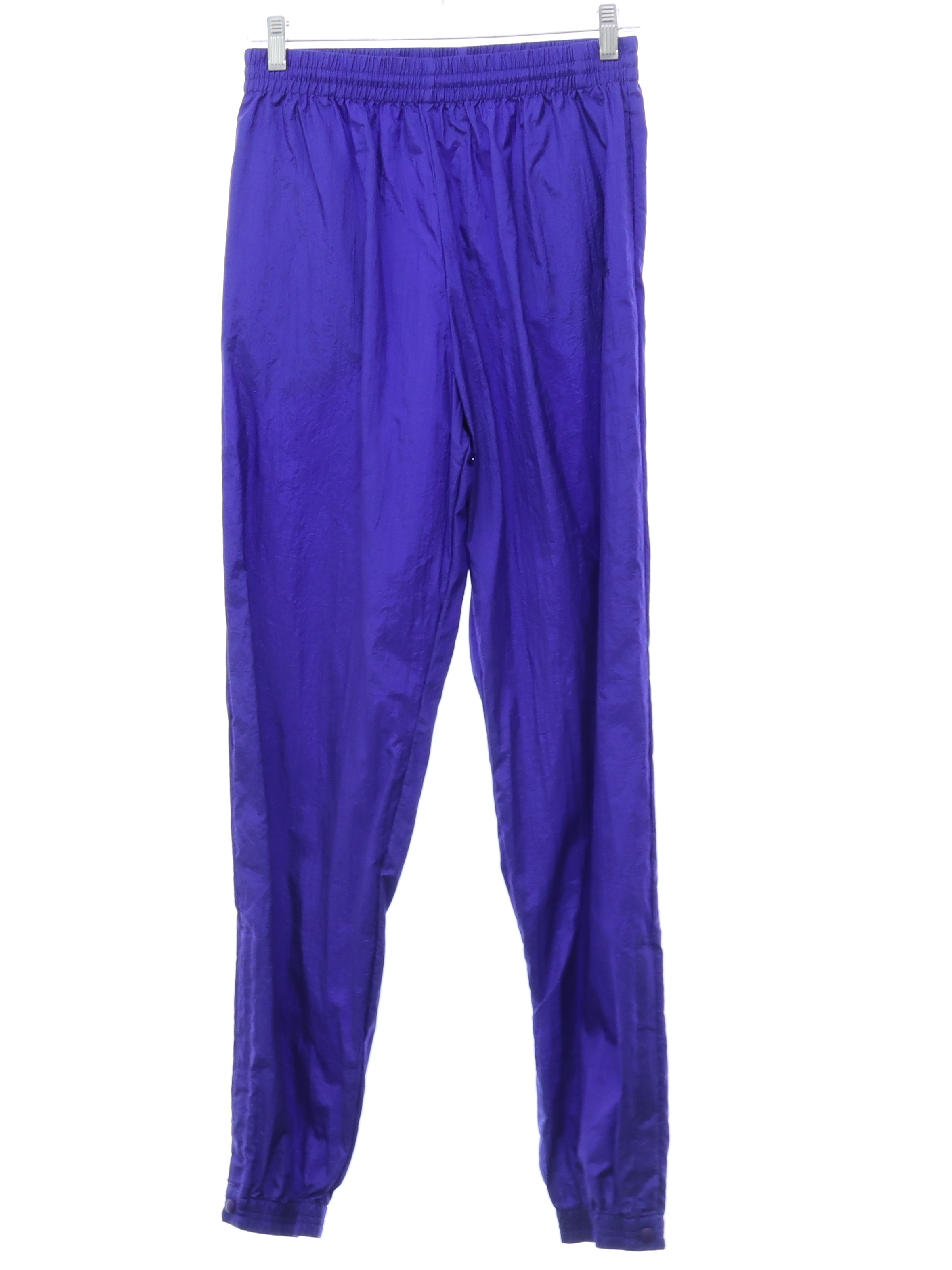 Retro 80s Pants (Moving Comfort) : 80s style (made recently) -Moving  Comfort- Womens sheeny royal blue crinkled nylon shell track pants. Elastic  pull on waistband with inside front drawstring ties, vertical entry