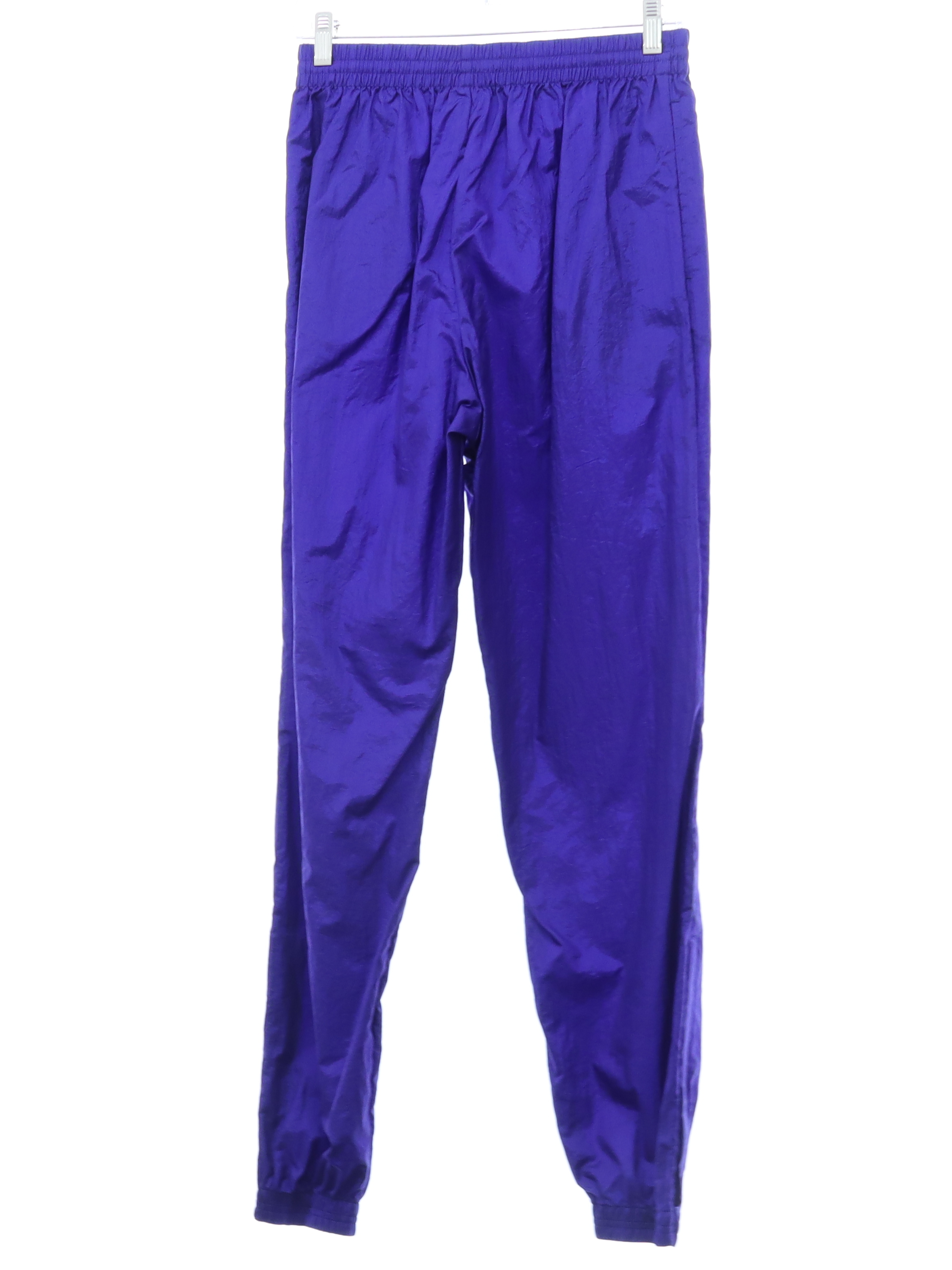 Retro 80s Pants (Moving Comfort) : 80s style (made recently) -Moving  Comfort- Womens sheeny royal blue crinkled nylon shell track pants. Elastic  pull on waistband with inside front drawstring ties, vertical entry