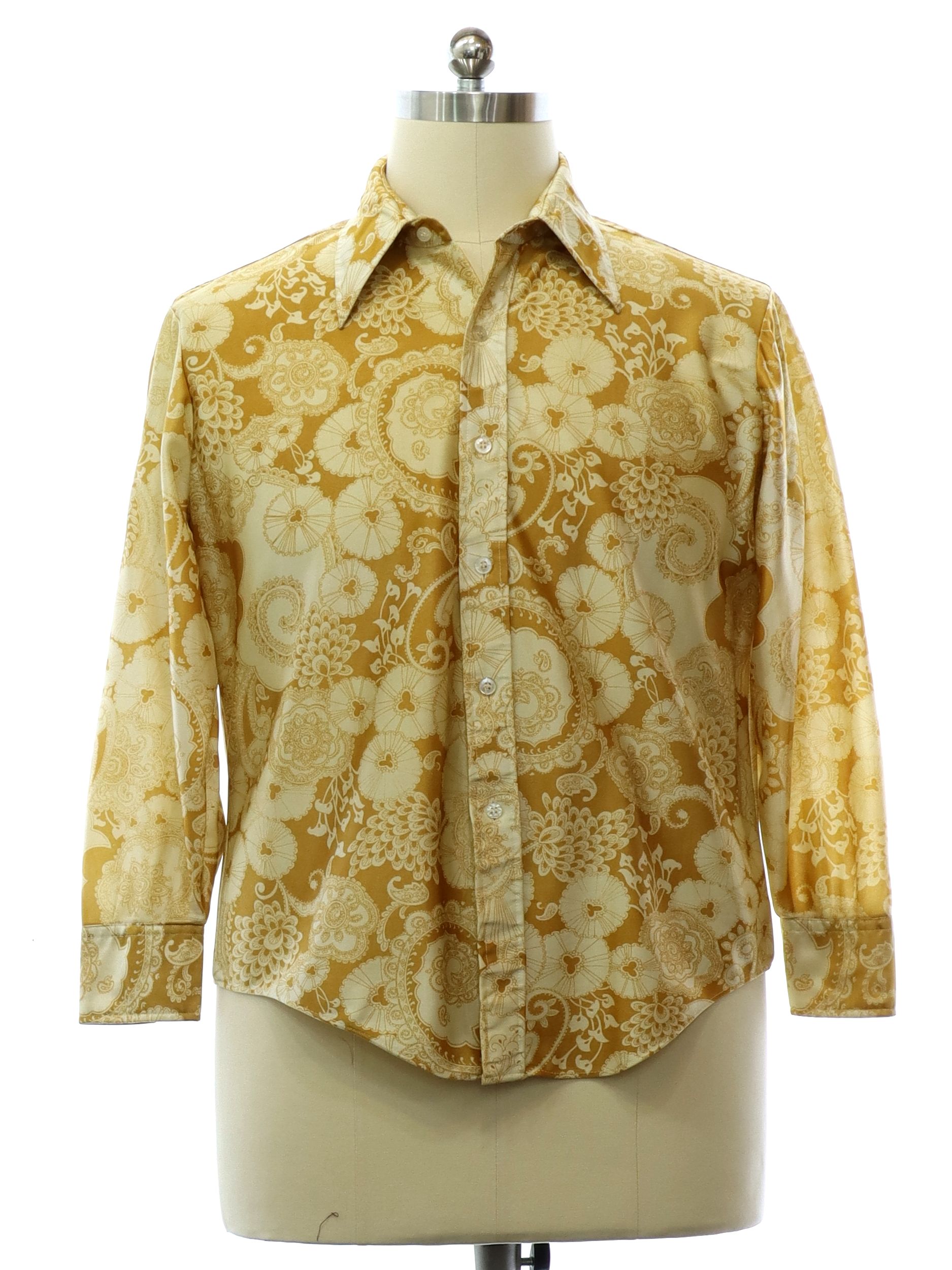 Retro Seventies Print Disco Shirt: 70s -Hutspah- Mens ivory