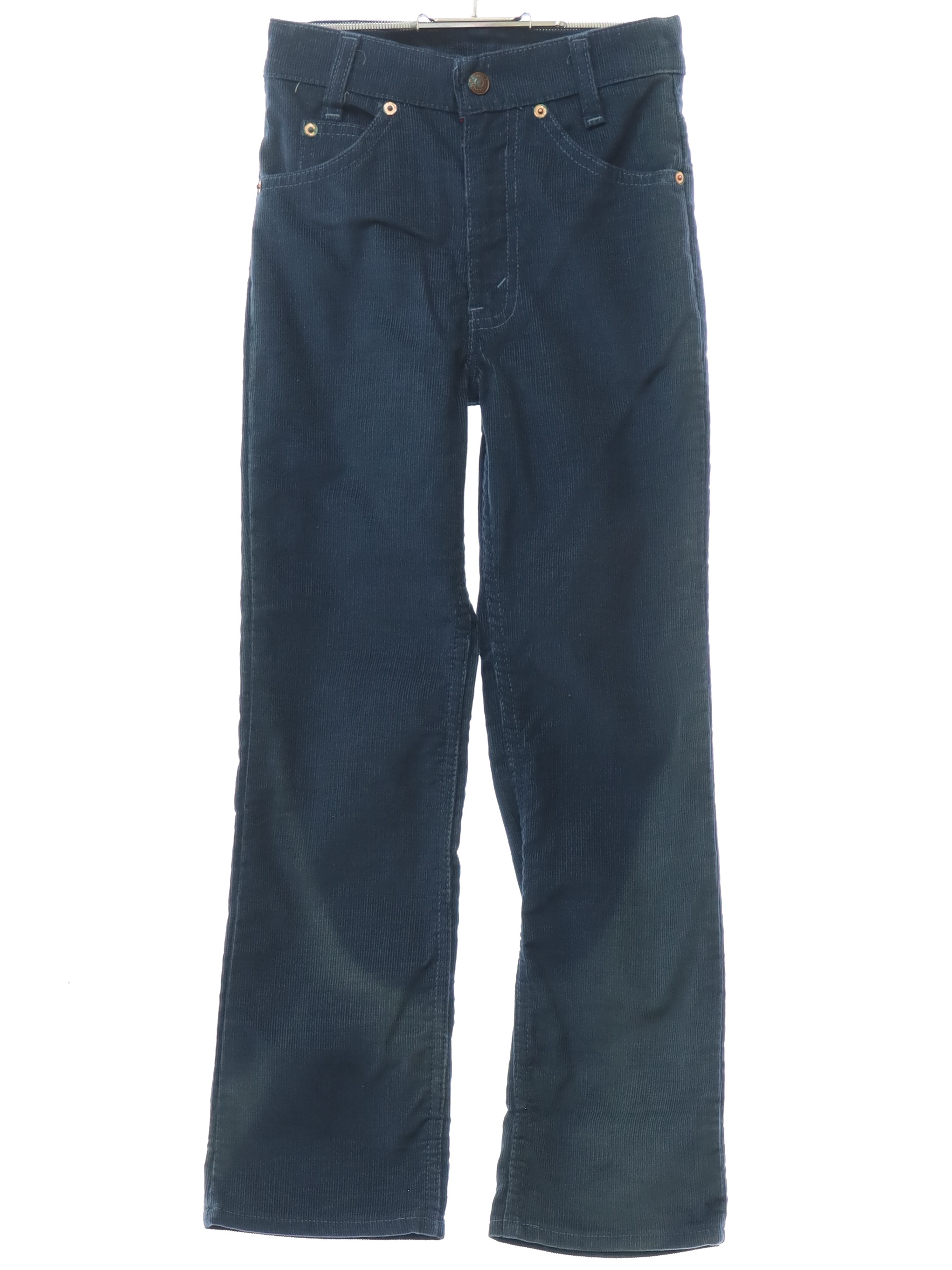 Vintage 1980 s Pants Early 80s Levis 416 Made in USA Unisex Petite Ladies Girls or Boys dusty blue background with matching topstitching cotton polyester standard wale corduroy classic five pocket s...