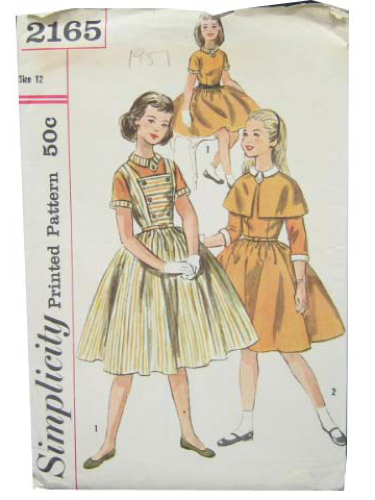Vintage 1950 S Sewing Pattern 50s Simplicity Pattern No 2165 Girls One Piece Dress Cape And Overdress Dress Has Pointed Collar Buttoned Tab Trim Set In Sleeves With Cuffs And Gathered Skirt V 1 Features Contrast Vintage 1950 S Sewing Pattern 50s Simplicity Pattern No 2165 Girls One Piece Dress Cape And Overdress Dress Has Pointed Collar Buttoned Tab Trim Set In Sleeves With Cuffs And Gathered Skirt V 1 Features Contrast