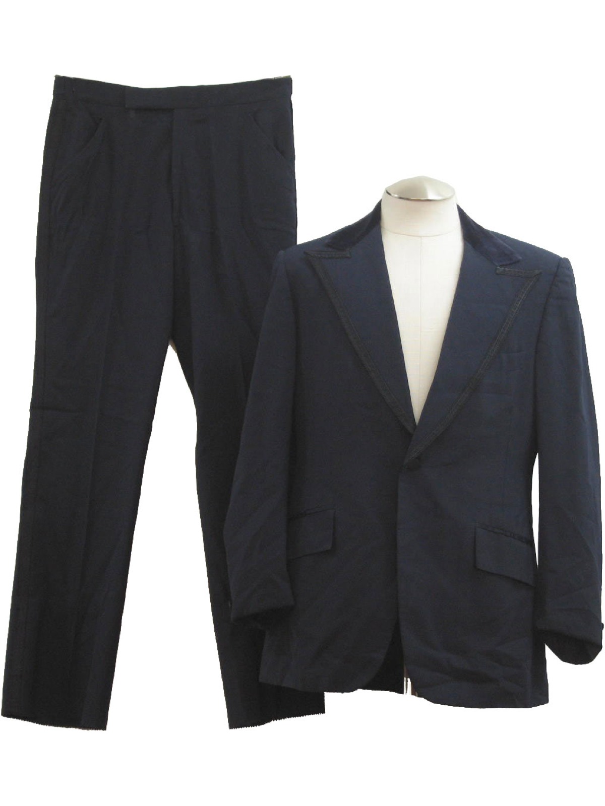 1970's Suit: 70s Lord West - Mens navy blue two piece wool and ...