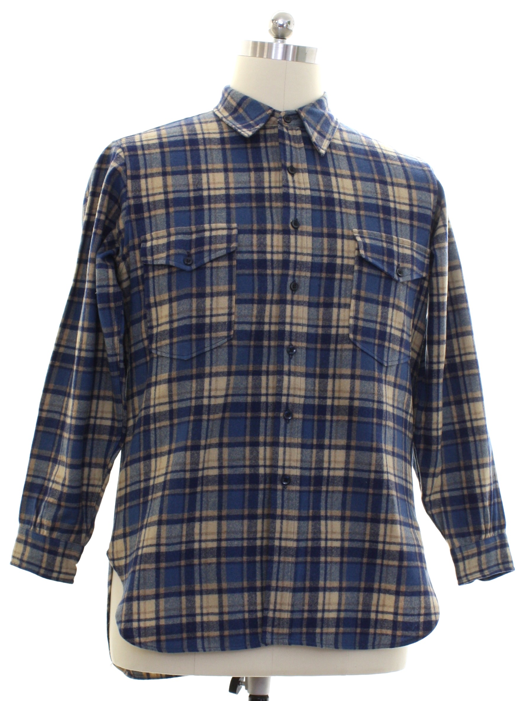 Retro 80's Wool Shirt: 80s -Pendleton Woolen Mills- Mens shaded blue ...