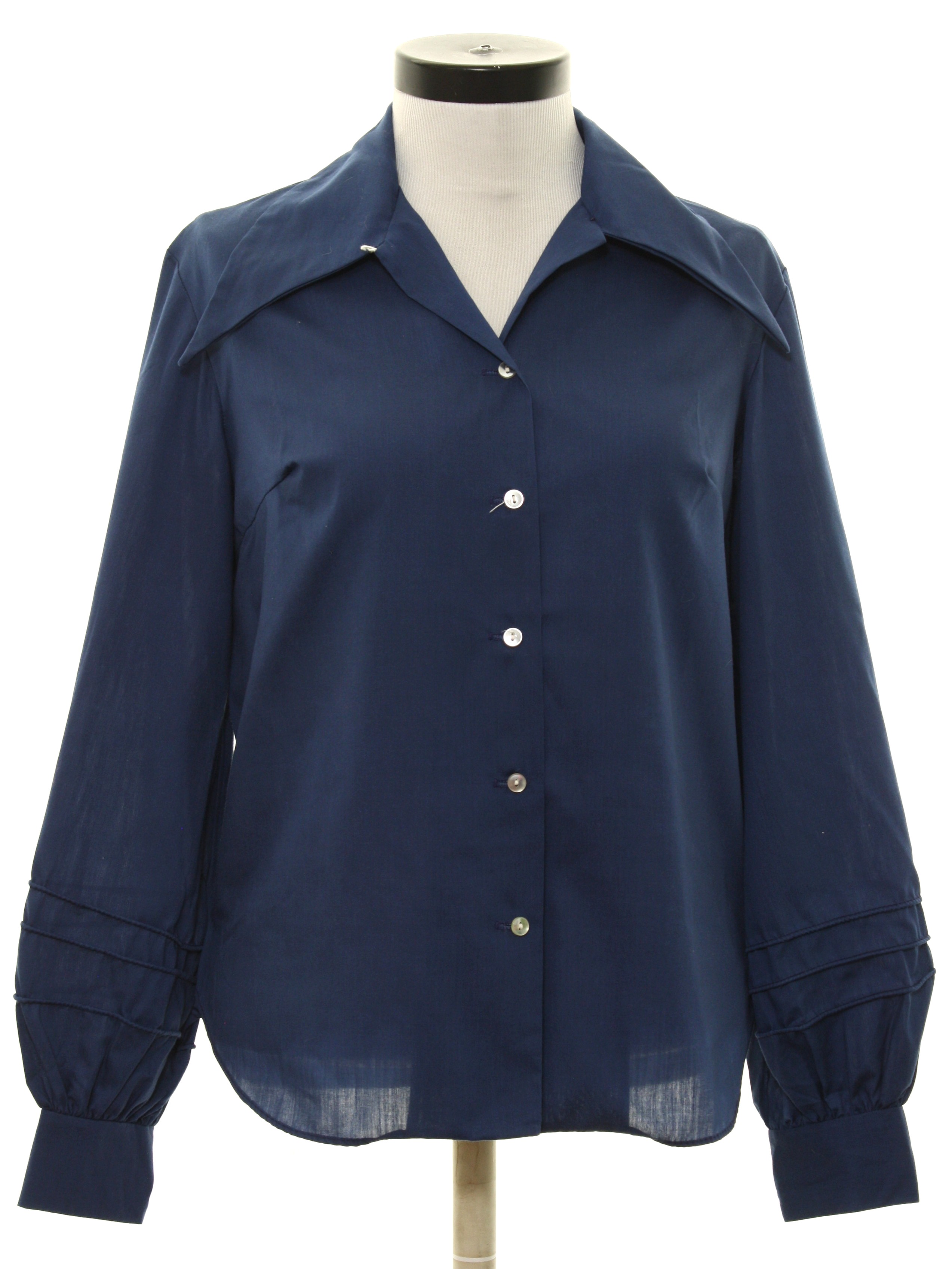 Sixties Shirt: Late 60s -No Label- Womens navy blue polyester cotton ...