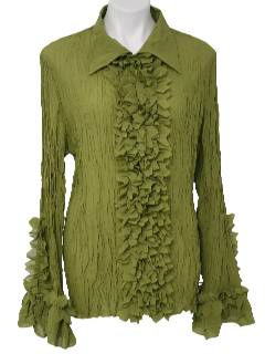 1990's Womens Ruffled Tuxedo Shirt