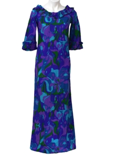 1970's Womens Mod Hawaiian Maxi Dress