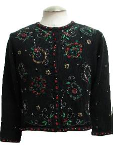 1980's Womens Beaded Ugly Christmas Cocktail Sweater