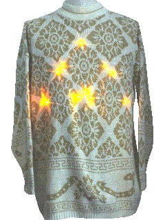 1980's Unisex Light-up Golden Amber Lights Ugly Christmas Sweater