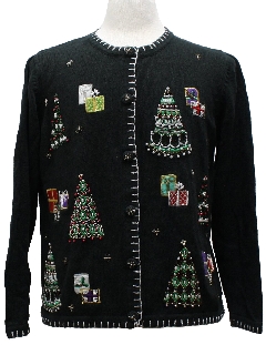 1980's Womens Beaded Ugly Christmas Cocktail Sweater