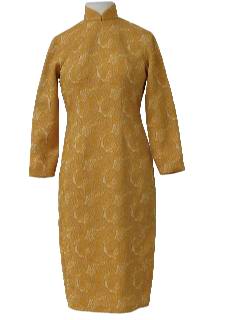 1970's Womens Mod Knit Cheongsam Style Dress