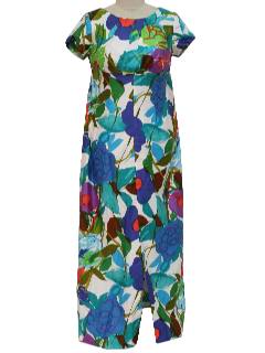 1960's Womens Mod Hawaiian Maxi Dress