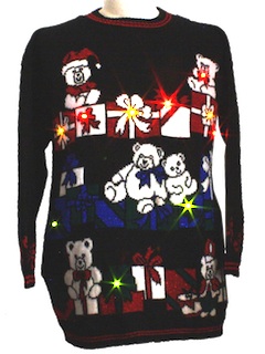 1980's Unisex Bear-riffic Lightup Ugly Christmas Sweater