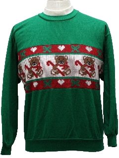 1980's Unisex Bear-riffic Ugly Christmas Sweater-look Sweatshirt 