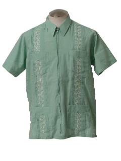 1980's Mens Zip Front Guayabera Shirt