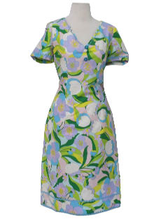 1960's Womens Mod Pow-Flower Hawaiian Dress