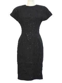 1980's Womens Carmen Marc Valvo Designer Sequined Wiggle Cocktail or Prom Dress