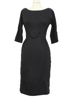 1950's Womens Little Black Fab Fifties Wool Dress