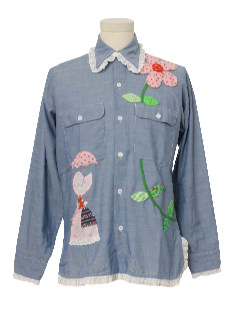 1970's Womens Chambray Holly Hobby Hippie Shirt