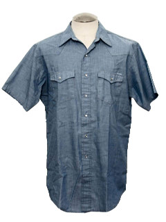 1970's Mens Embroidered Chambray Western Shirt