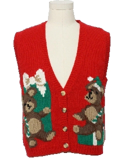 1980's Womens Bear-Riffic Ugly Christmas Sweater Vest