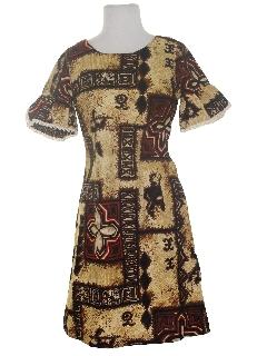 1960's Womens Mod Cotton Barkcloth Hawaiian Dress