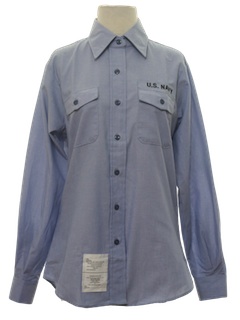 1990's Womens US Navy Military Uniform Chambray Work Shirt