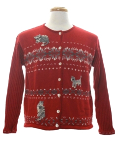 1980's Womens Cat-Tastic Ugly Christmas Sweater