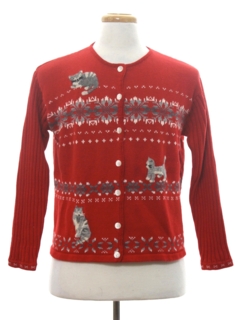 1980's Womens Cat-Tastic Ugly Christmas Sweater