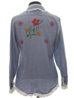 1970's Womens Embroidered Chambray Hippie Shirt