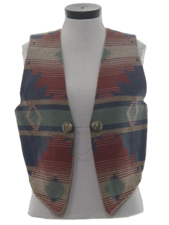 1980's Womens Tapestry Cloth Equestrian Style Southwestern Vest
