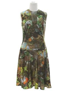 1970's Womens Mod Photo Print Two Piece Dress