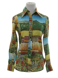 1970's Womens Photo Print Disco Shirt