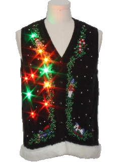 1990's Unisex Vintage Hand Embellished Multicolor Lightup Ugly Christmas Sweater Vest