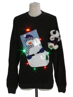1980's Mens Multicolor Lightup Hand Embellished Ugly Christmas Sweater