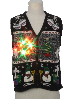1980's Womens or Girls Multicolor Lightup Ugly Christmas Sweater Vest
