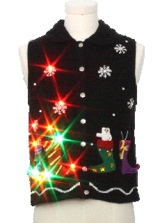 1980's Womens Multicolor Lightup Ugly Christmas Sweater Vest