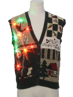 1980's Unisex Country Kitsch Multicolor Lightup Ugly Christmas Sweater Vest