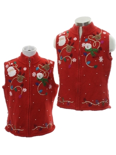 1980's Womens or Girls Ugly Christmas Matching Set of Sweater Vests