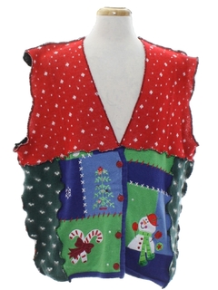 1980's Unisex Hand Made Patchwork Ugly Christmas Sweater Vest