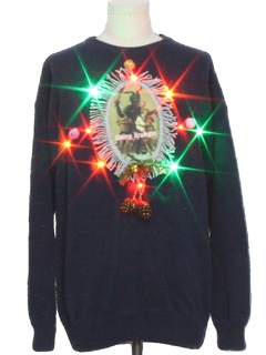 1980's Mens Multicolor Lightup Krampus Ugly Christmas Sweater