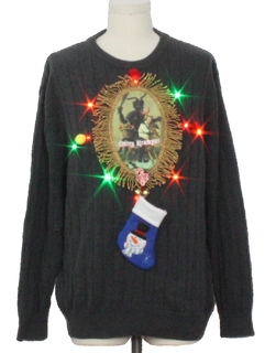 1980's Mens Multicolor Lightup Krampus Ugly Christmas Sweater