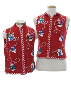 1980's Womens or Girls Ugly Christmas Matching Set of Sweater Vests