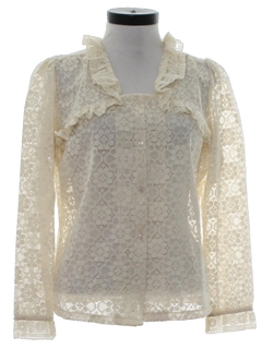 1970's Womens Ruffled Lace Shirt