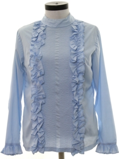 1970's Womens Ruffled Tuxedo Style Shirt