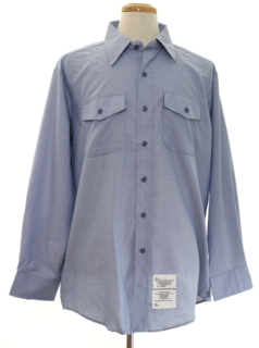 1980's Mens Navy Military Chambray Work Shirt