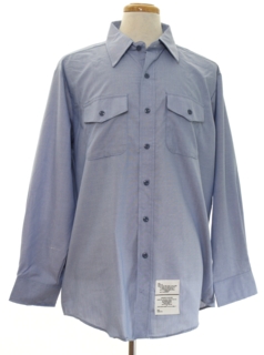 1980's Mens Navy Military Chambray Work Shirt