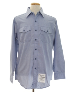 1980's Mens Navy Military Chambray Work Shirt