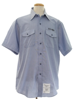 1980's Mens Navy Military Chambray Work Shirt