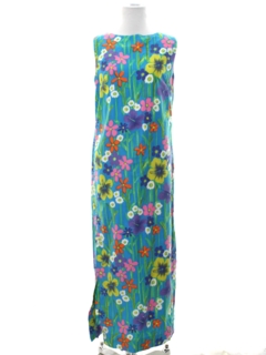 1960's Womens Mod Hawaiian Maxi Shift Dress