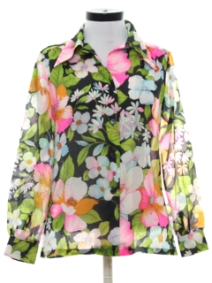 1970's Womens Sheer Print Disco Shirt